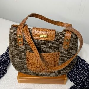 Eric Javits Squishee Leather and Straw Bag